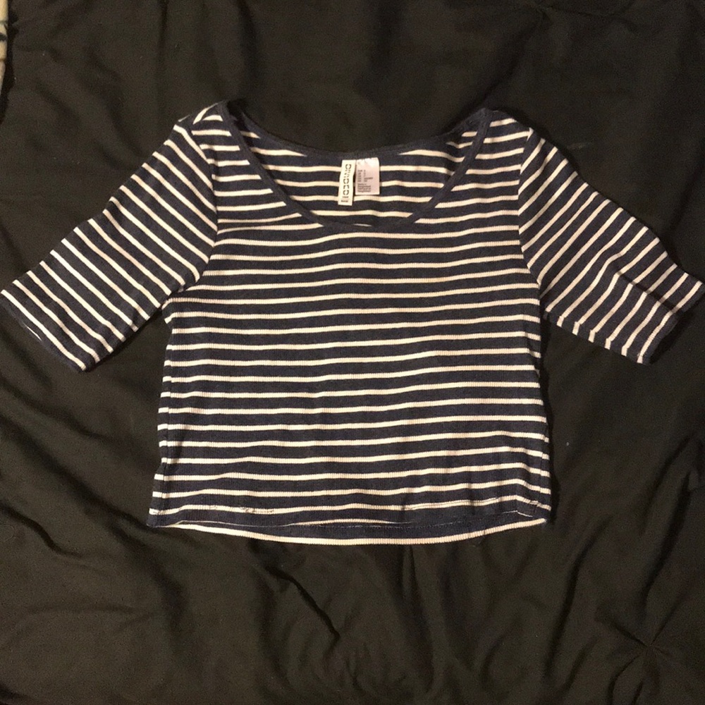Blue and white stripped crop top!! Worn Once!!